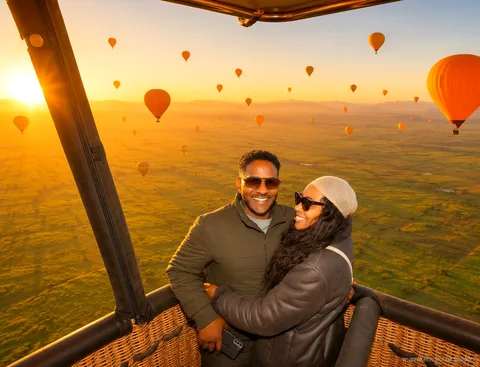 Vuelo en globo aerostático sobre las montañas del Atlas antes de un paseo en camello por el Palmeral