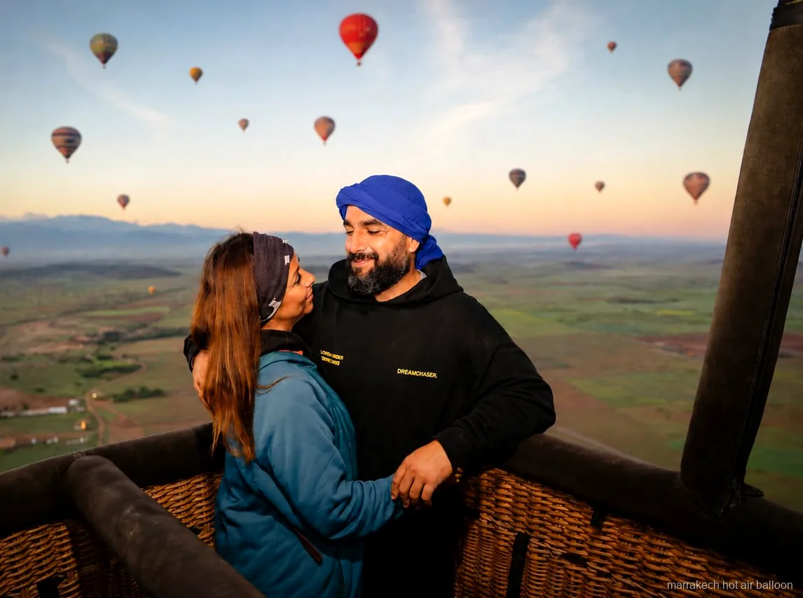 Desert valley view from a Marrakech balloon and camel ride combo flight