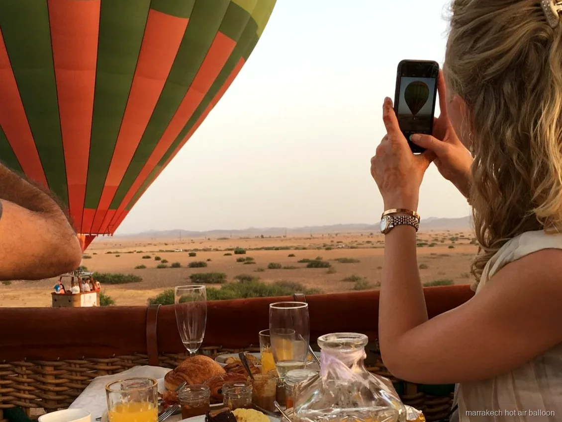 Couple aboard a private hot air balloon over the Atlas Mountains
