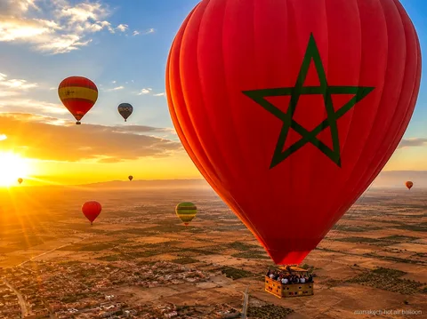 Large shared hot air balloon over the Jbilet Mountains near Marrakech