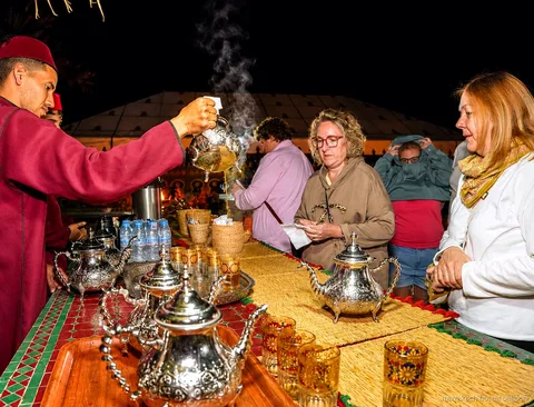 Moroccan breakfast buffet under a caidal tent after a balloon flight