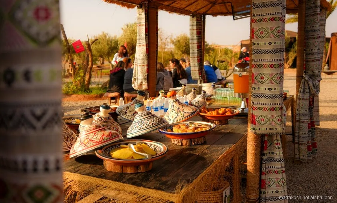 Passengers boarding the basket before a Marrakech sunrise balloon flight