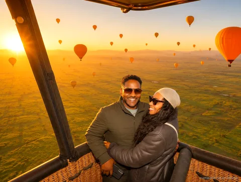 Piccolo gruppo che sale a bordo di un compartimento privato su una mongolfiera a Marrakech